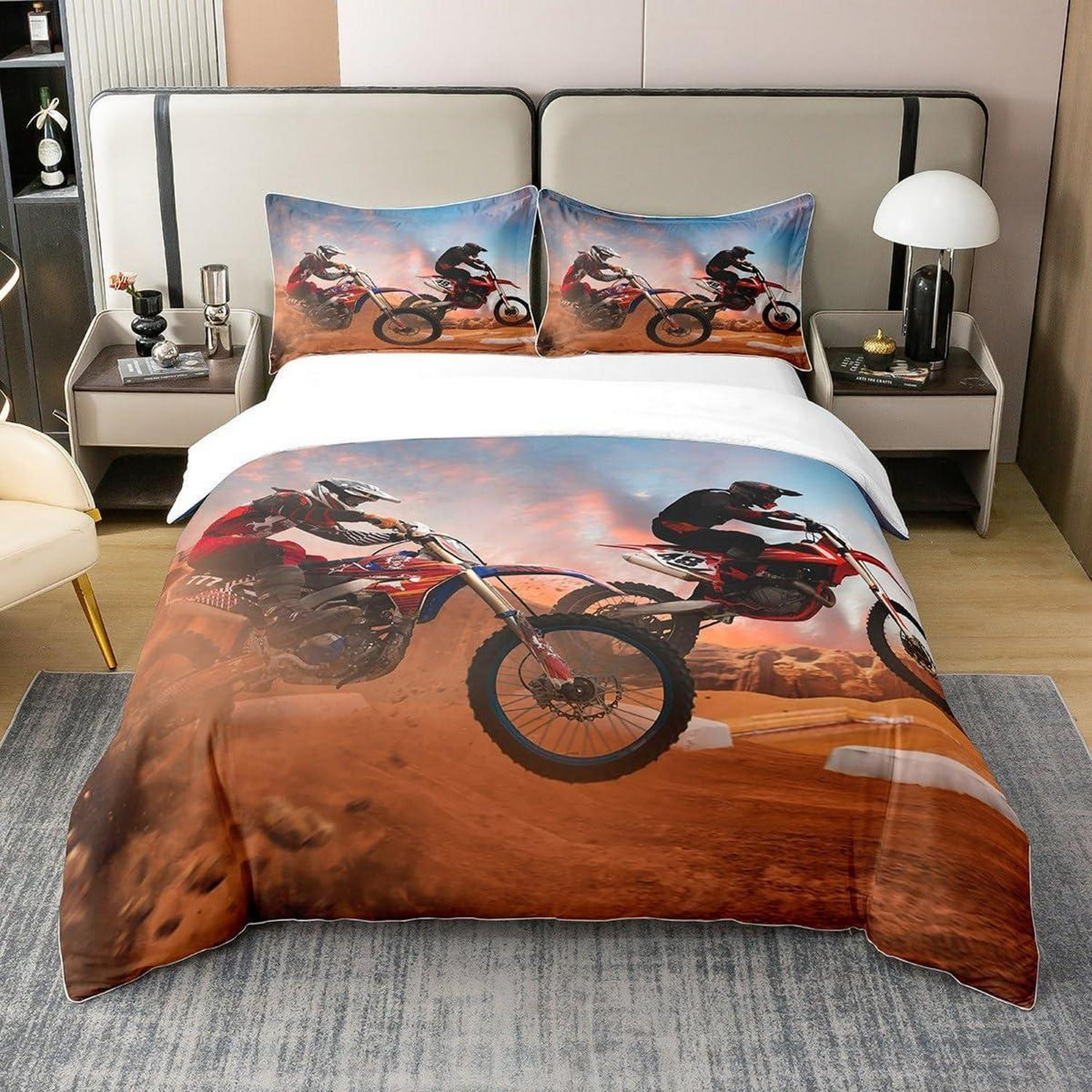 Dirt Bike Bettwäsche Set 220x240cm – Baumwolle, Motocross Design