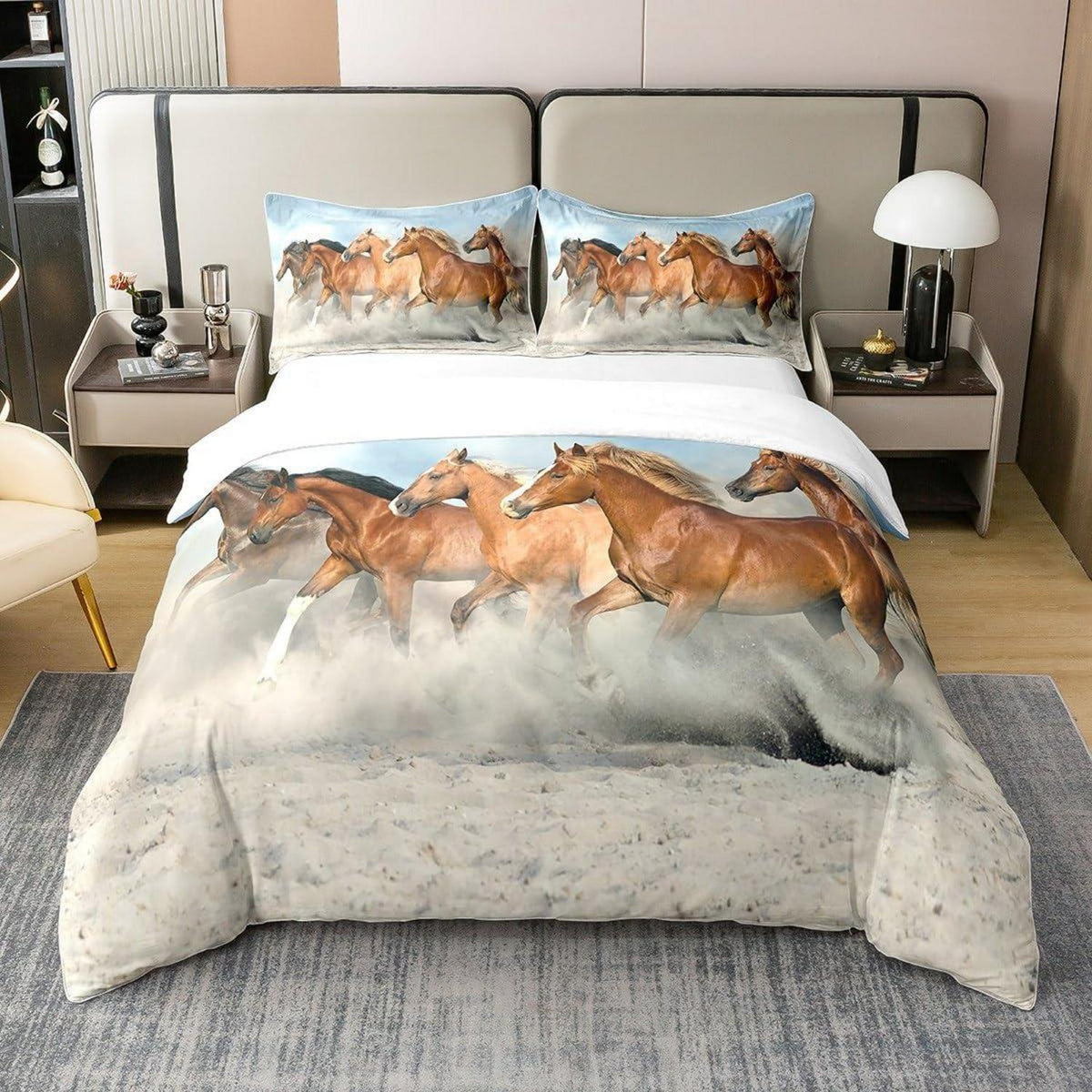 Baumwoll Bettwäsche Set Pferd 200x200cm mit Kissenbezügen
