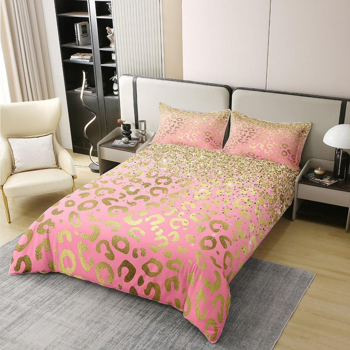 Glitzer Leopard Bettwäsche Set 135x200cm & 80x80cm