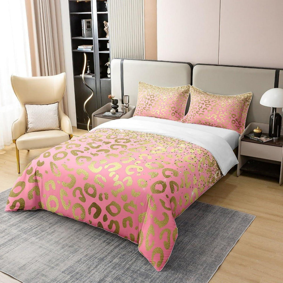 Glitzer Leopard Bettwäsche Set 135x200cm & 80x80cm