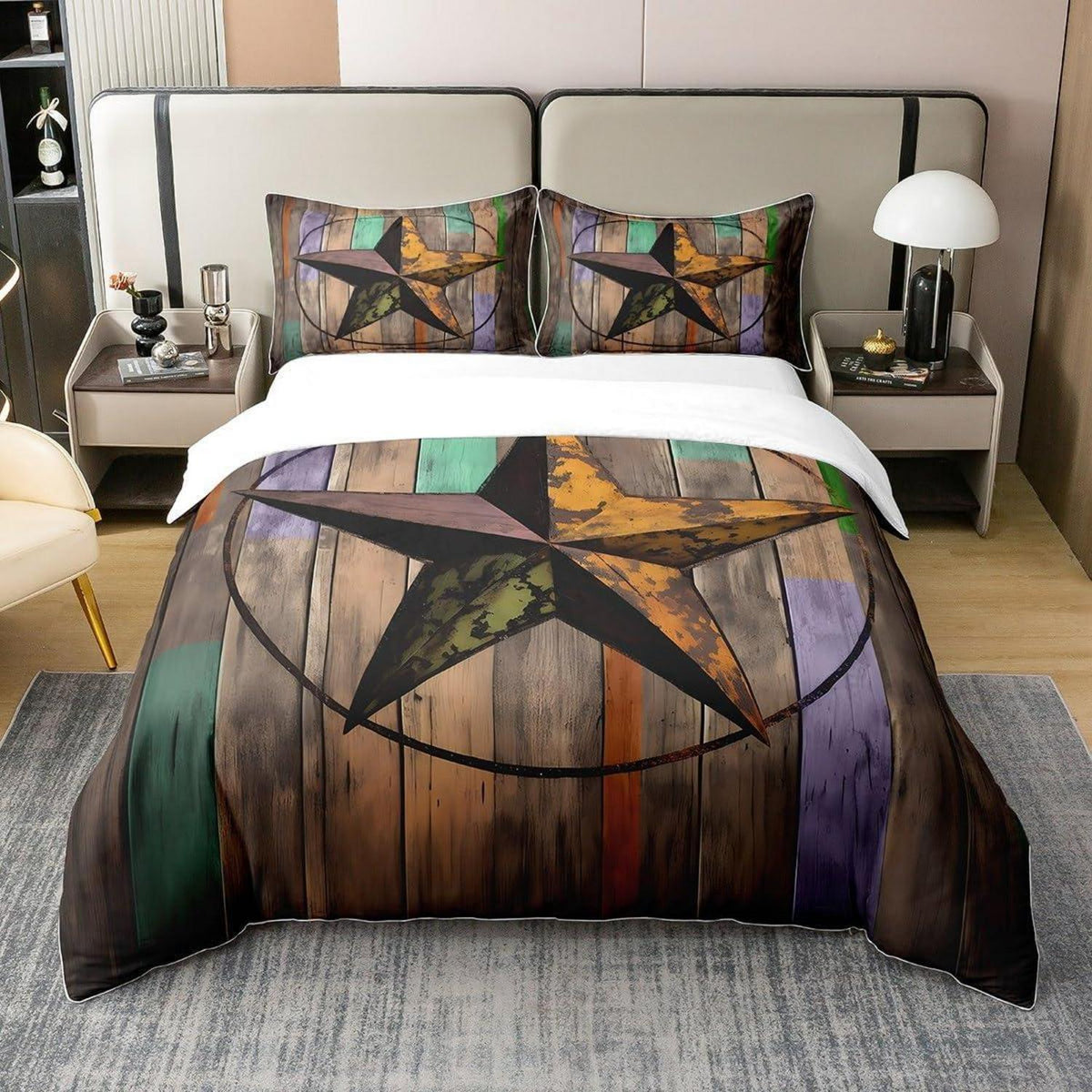 Rustikale Baumwoll Bettwäsche Set 200x200cm – Vintage Sternenmuster