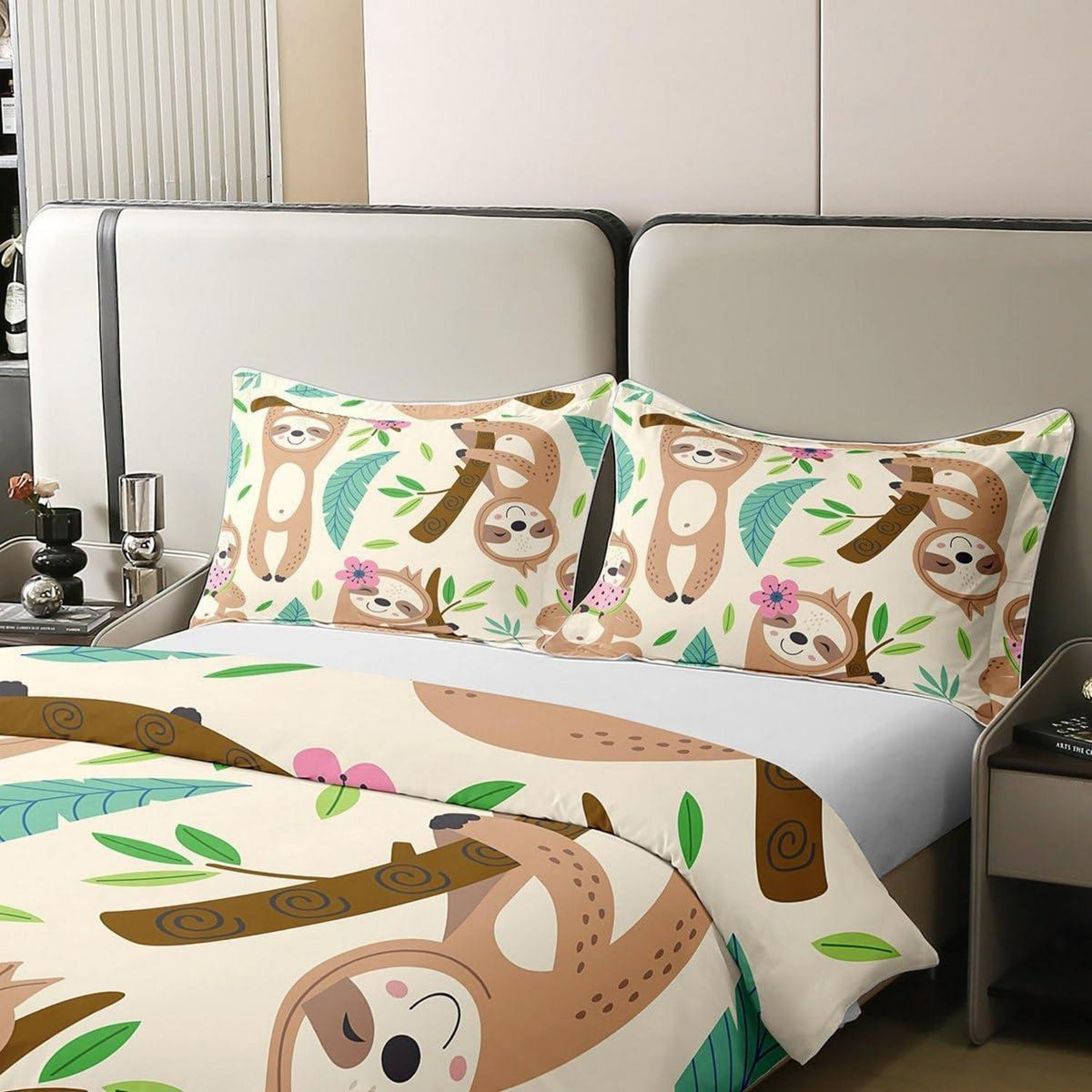 Kawaii Faultier Bettwäsche Set 200x200cm Baumwolle Tropical