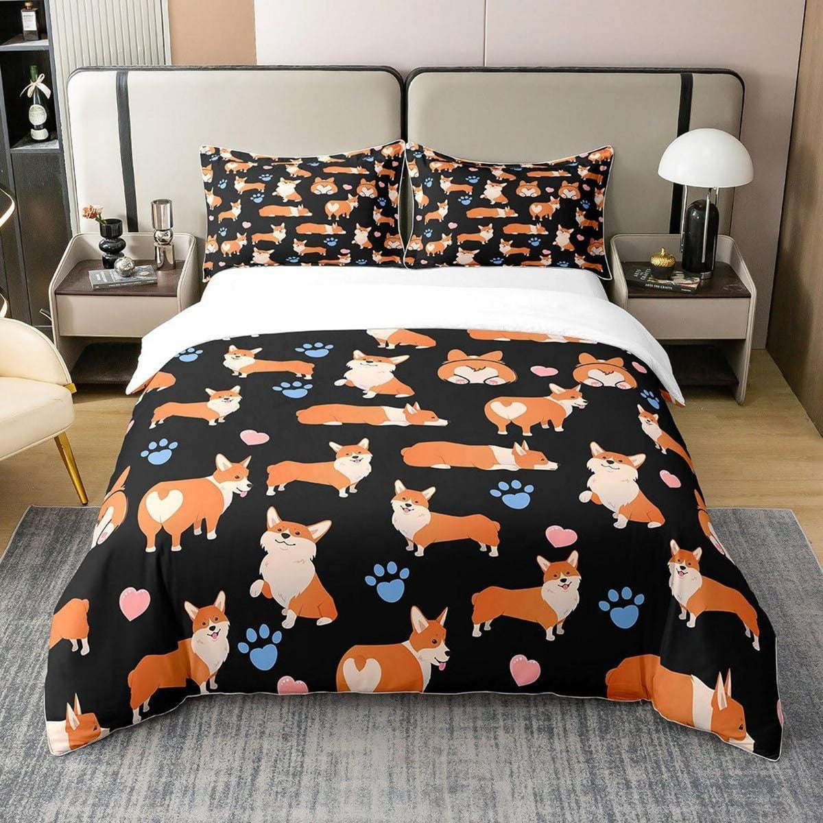 Corgi Bettwäsche Set 155x220cm Baumwolle Kawaii Tier Bettwäsche