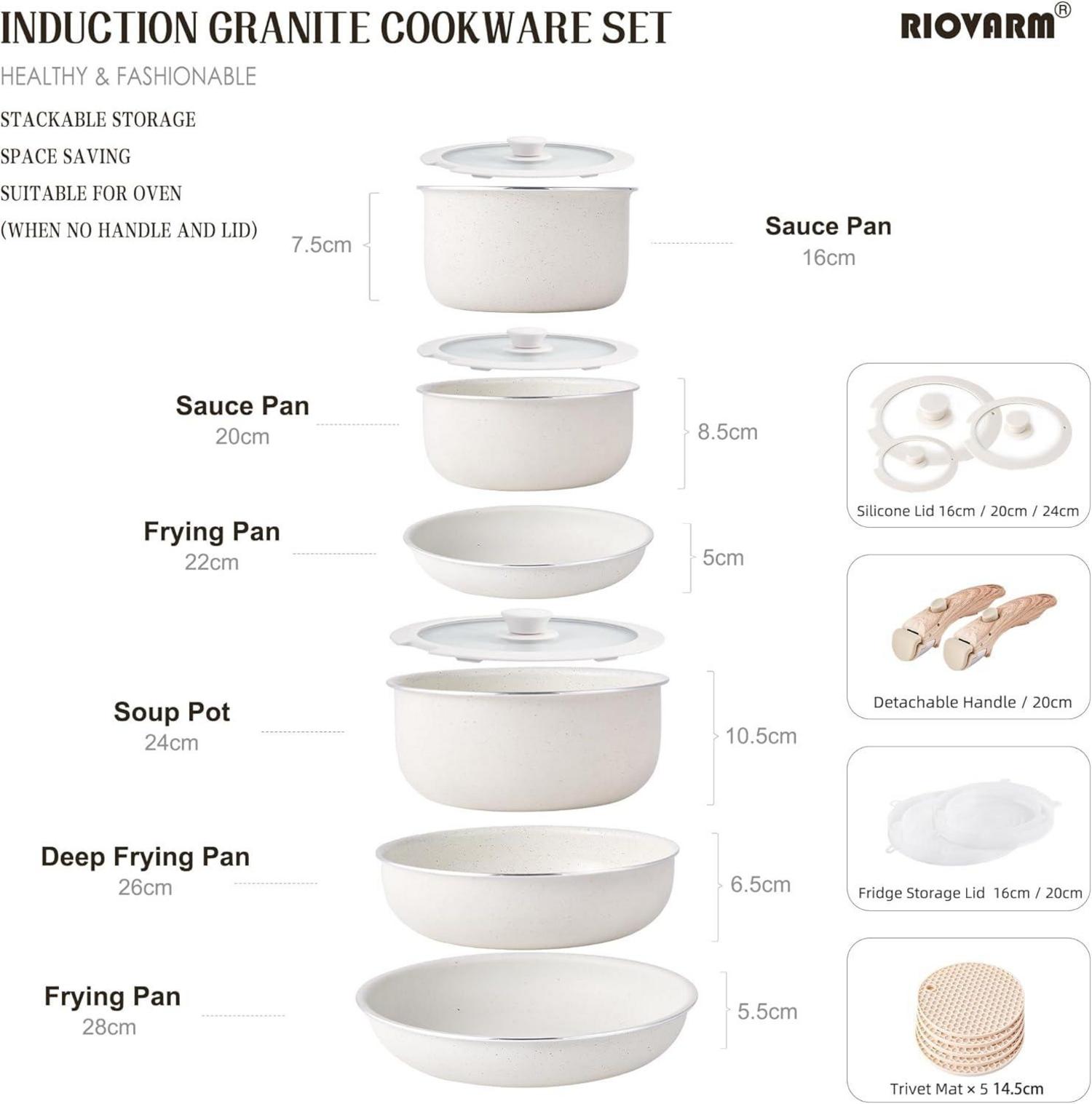 Induktion Topf Set Antihaft Granit Stapelbar 18-teilig Beige