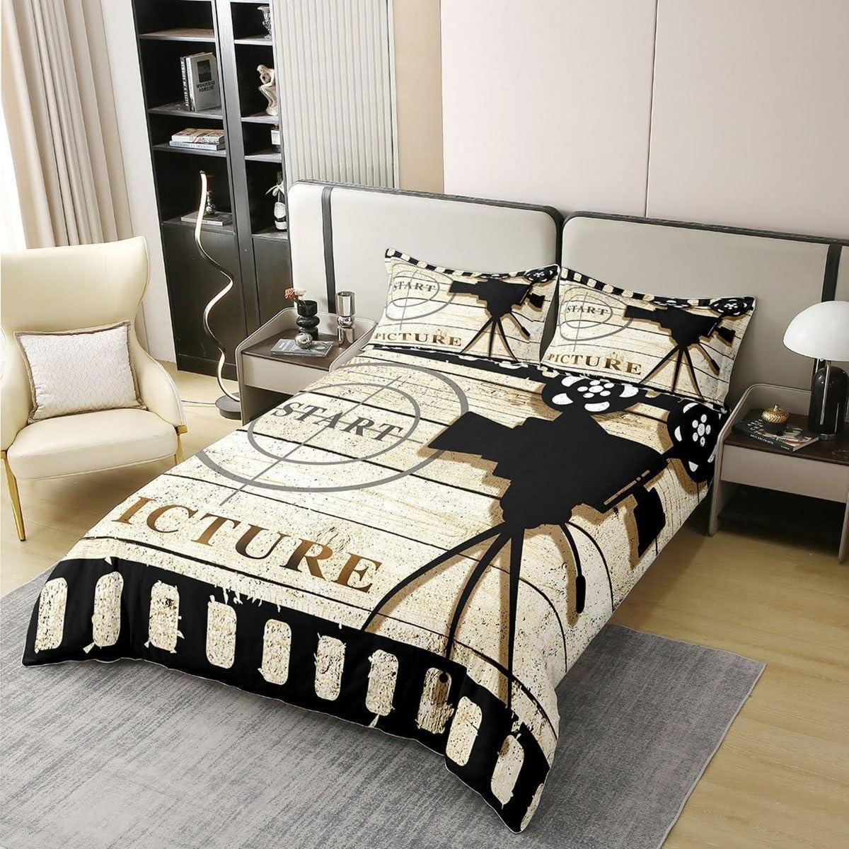 Baumwoll Bettwäsche Set 200x200cm – Vintage Kino Design