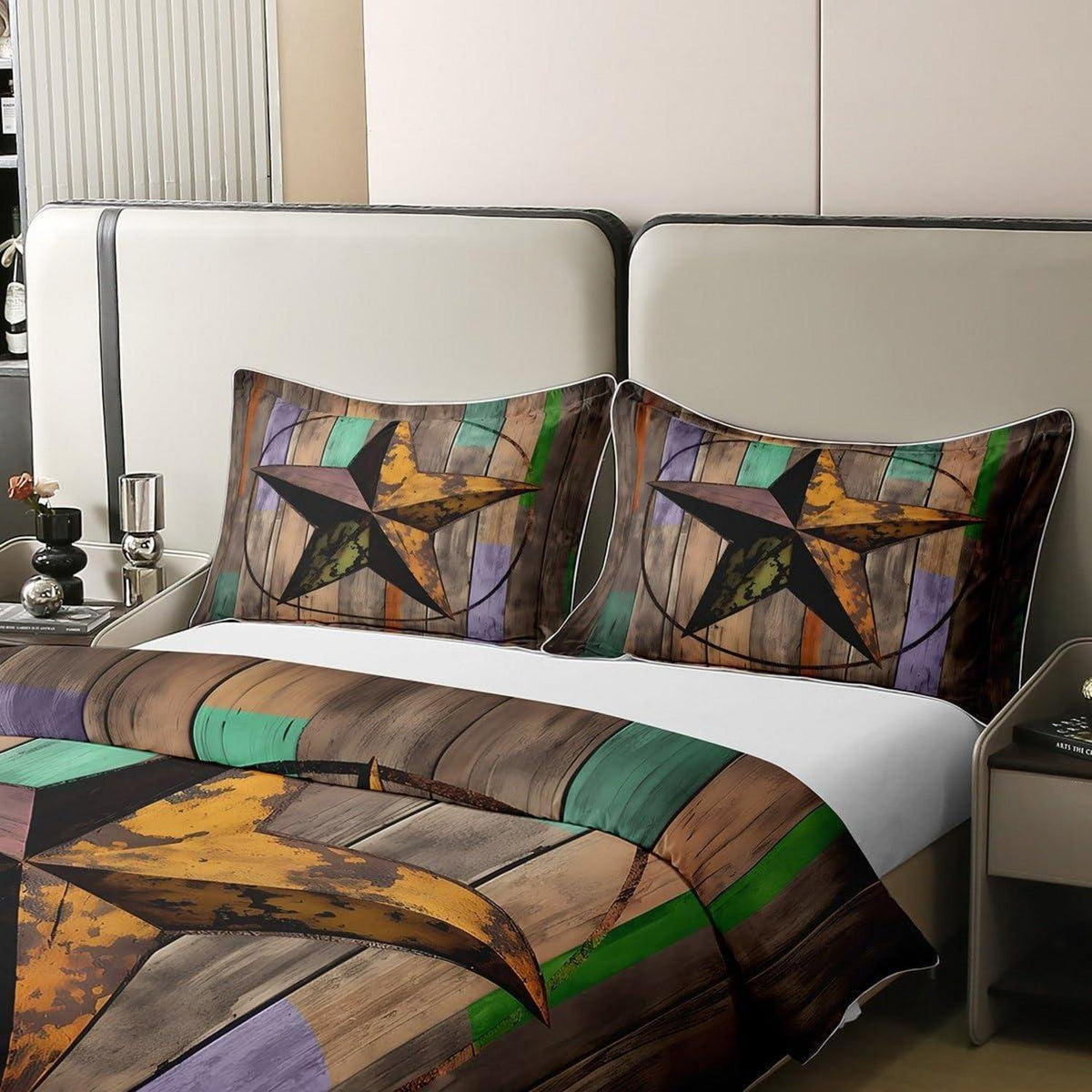 Rustikale Baumwoll Bettwäsche Set 155x220cm – Sternenmuster Vintage