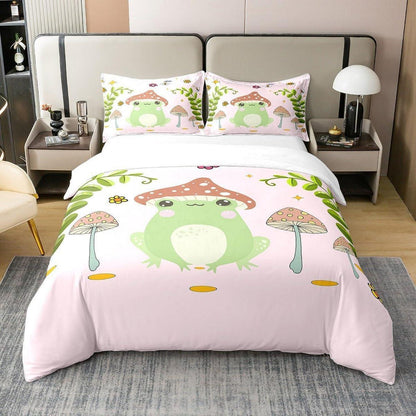 Süße Frosch & Pilz Bettwäsche Set 155x220cm Baumwolle