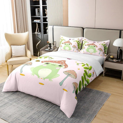 Süße Frosch & Pilz Bettwäsche Set 155x220cm Baumwolle