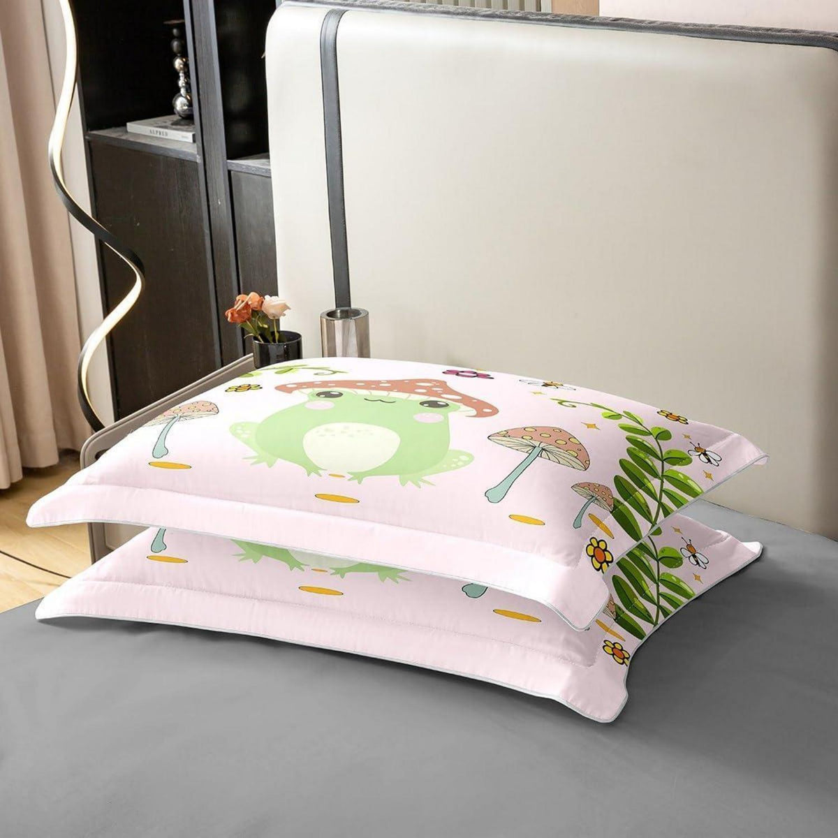 Süße Frosch & Pilz Bettwäsche Set 155x220cm Baumwolle