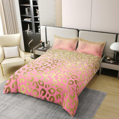 Leopard Bettwäsche Set 200x200cm Baumwolle Pastell Gold