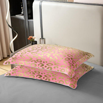 Leopard Bettwäsche Set 200x200cm Baumwolle Pastell Gold