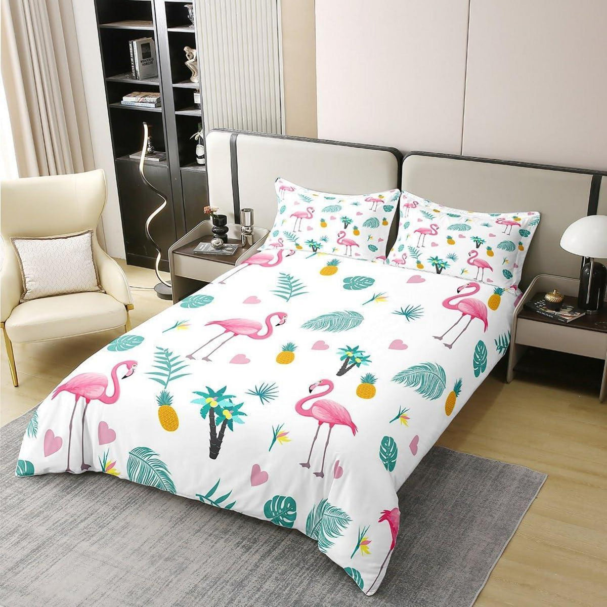 Tropische Flamingo Bettwäsche Set 135x200cm Baumwolle