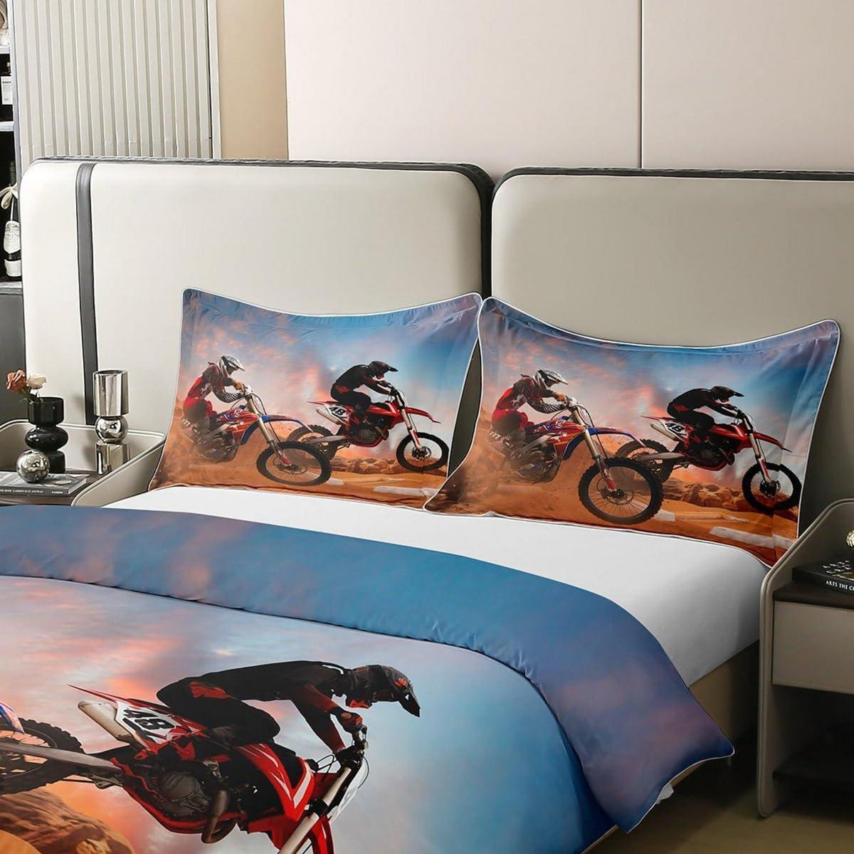 Dirt Bike Bettwäsche Set 155x220cm – Baumwolle, Motocross Design
