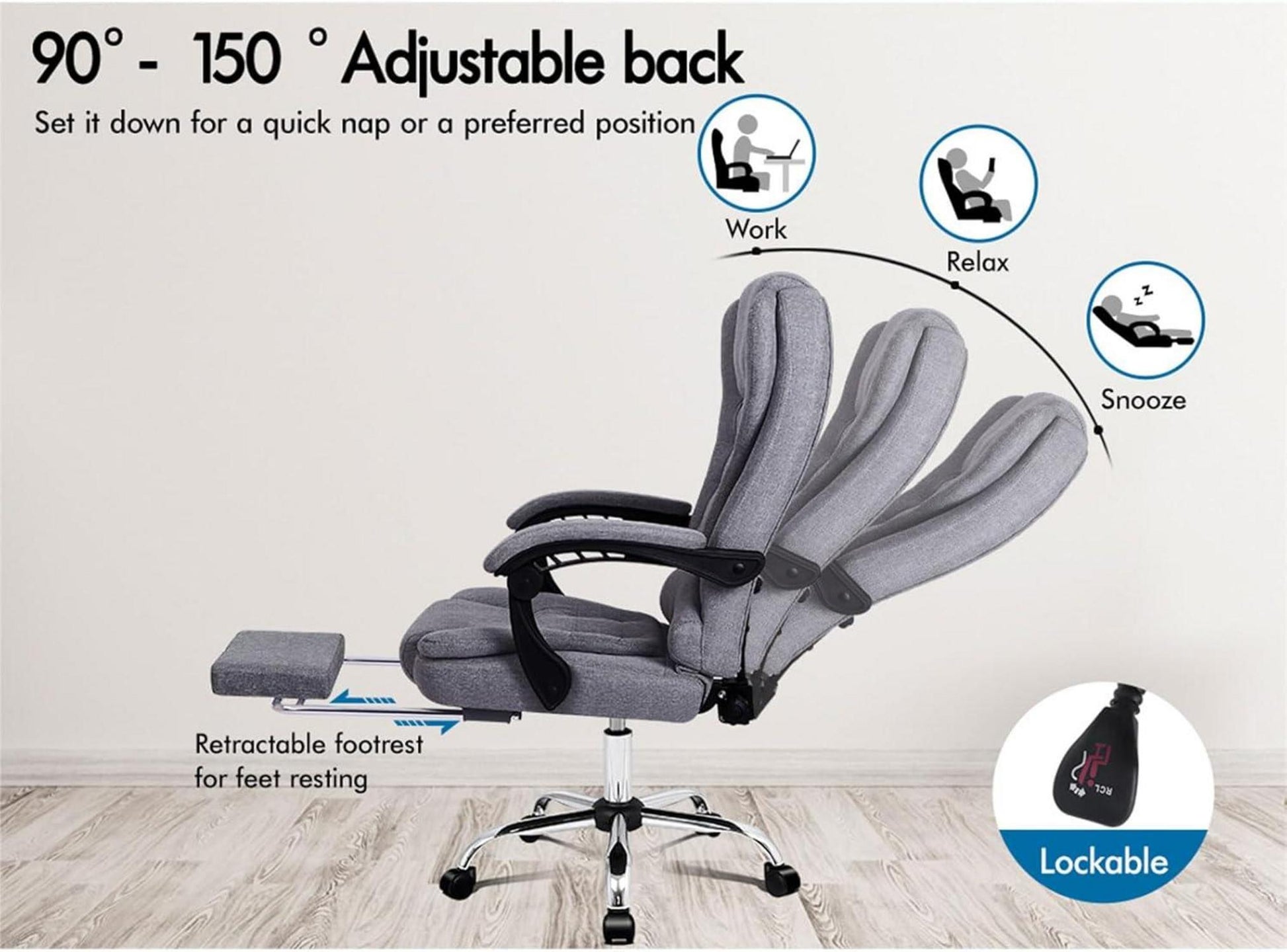 ALFORDSON Bürostuhl mit Massagefunktion - Ergonomisches Design mit großer Sitzpolsterung und Lendenwirbelstütze - Rollen - Grey - Earl Serie