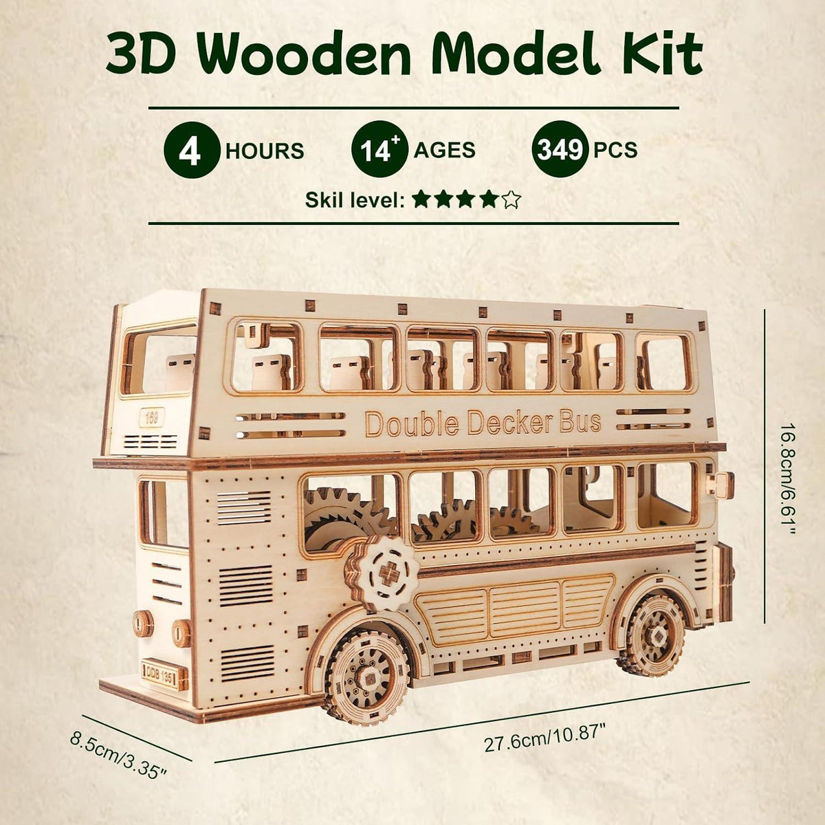 3D Puzzle Doppeldeckerbus Holzbausatz mit Motor & Getriebe