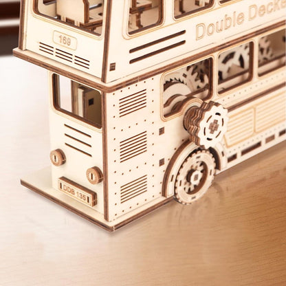 3D Puzzle Doppeldeckerbus Holzbausatz mit Motor & Getriebe