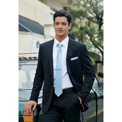 Herren Krawatten-Set mit Einstecktuch und Krawattenklammer Hellblau