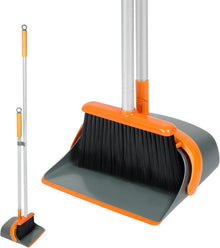 Effizientes Kehrschaufel- und Besenset mit langem Griff - Orange/Grau