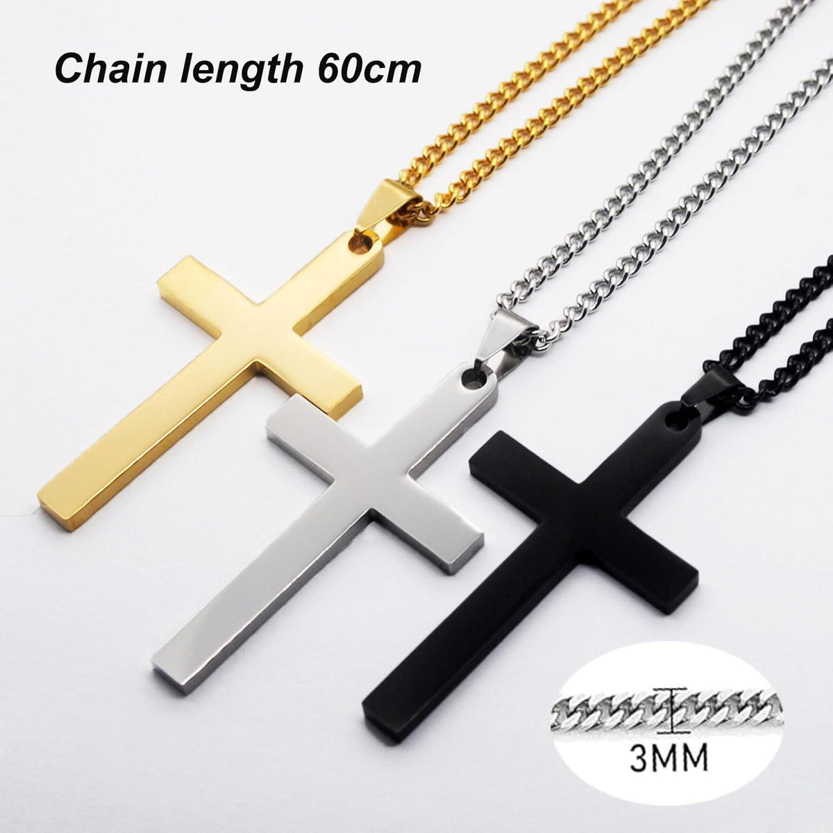 Kreuz Kette Herren: Edelstahl Anhänger Silber/Schwarz/Gold 28*15