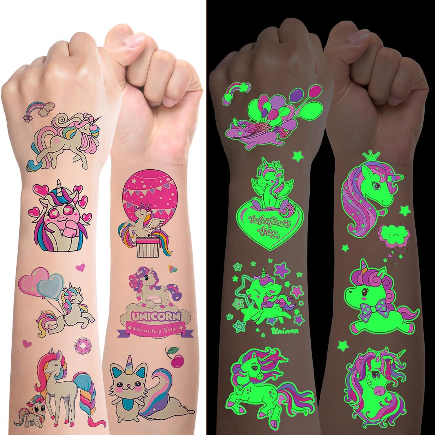 Einhorn Tattoos Mädchen 20 Blätt Leucht Tattoos Kinder