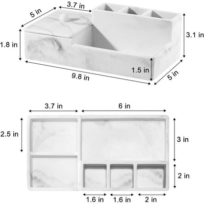 Waschtisch Organizer mit Deckel – 6 Fächer, Kiesweiß
