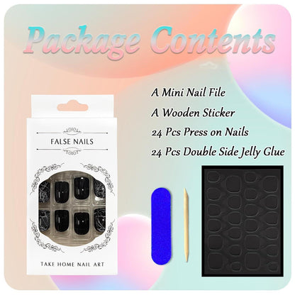 24 Stück Eckig Press on Nails Weiß Riss Full Cover Nägel Frauen