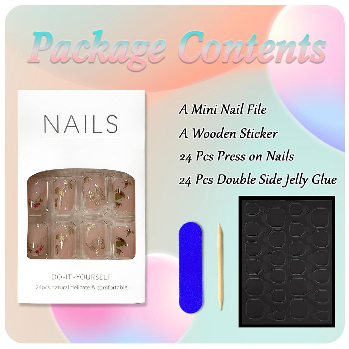 24 Stück Eckig Rosa Acryl Nägel Zum Aufkleben Press on Nails