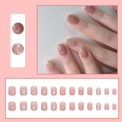 24 Stück Künstliche Nägel Kurze Eckig Rosa Ballerina