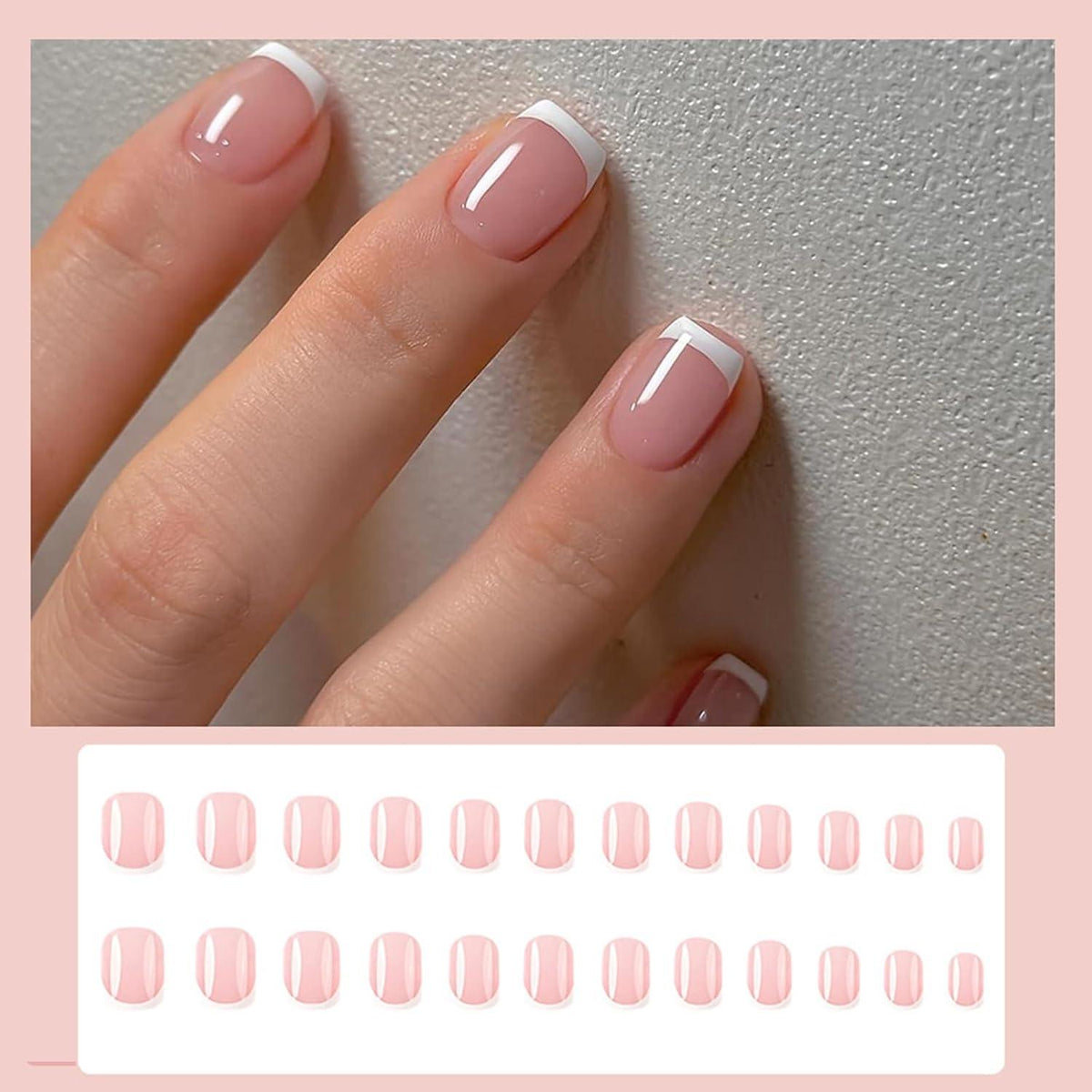 24 Stück Kurz Square Press on Nägel Nude Rosa French Nägel