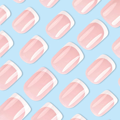 24 Stück Nägel zum Aufkleben - Kurz Square Nude Rosa Fingernägel - French Press on Nails