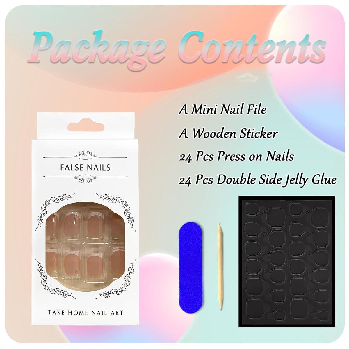 24 Stück Nude Rosa French Press On Nägel Acryl Full Cover Kit