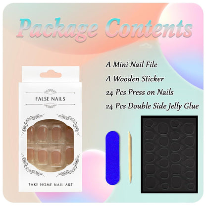 24 Stück Nude Rosa French Press On Nägel Acryl Full Cover Kit