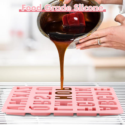 Silikonform Buchstaben Zahlen Alphabet Gießformen 3D Set groß Rosa