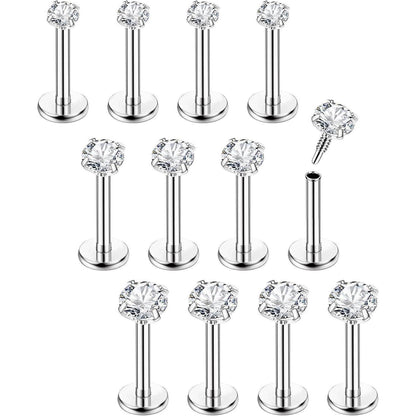 12er Set Helix Piercings Chirurgenstahl mit Zirkonia, 6/8mm Länge