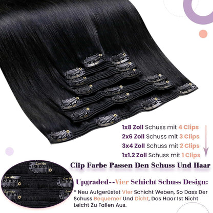 Echthaar Clip-in Extensions Schwarz – 45cm, 120g