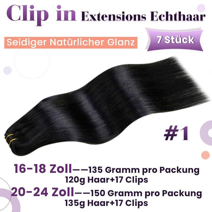 Echthaar Clip-in Extensions Schwarz – 45cm, 120g