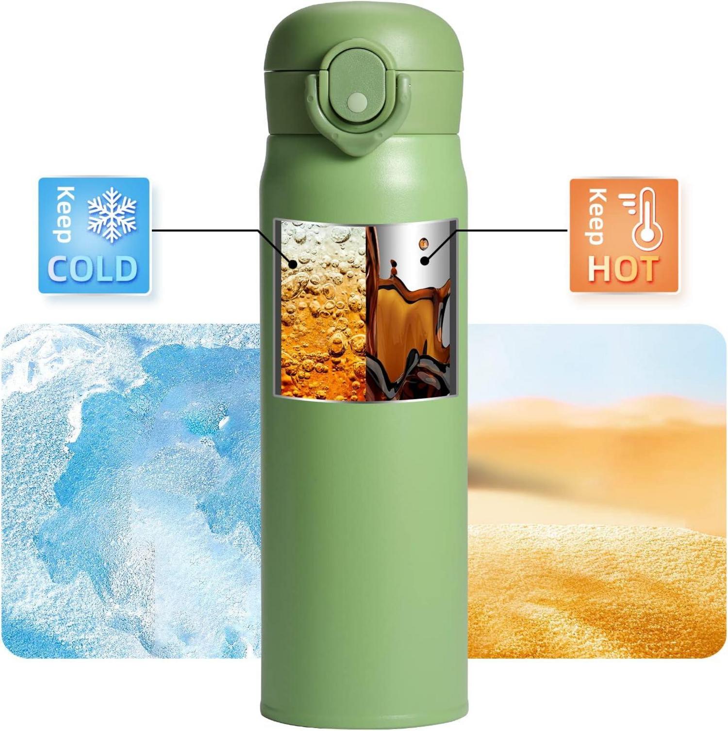 Isolierflasche Edelstahl 500ml Auslaufsicher Grün Thermoskanne