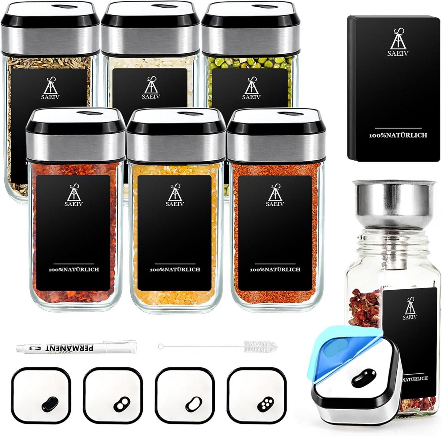 360° Rotation Eckiges Gewürzgläser-Set mit 6 Gewürzdosen 120ml