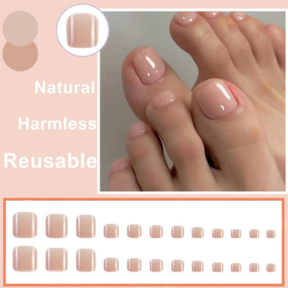 24 Stück Kurze Französisch Zehennägel - Nude Rosa - Full