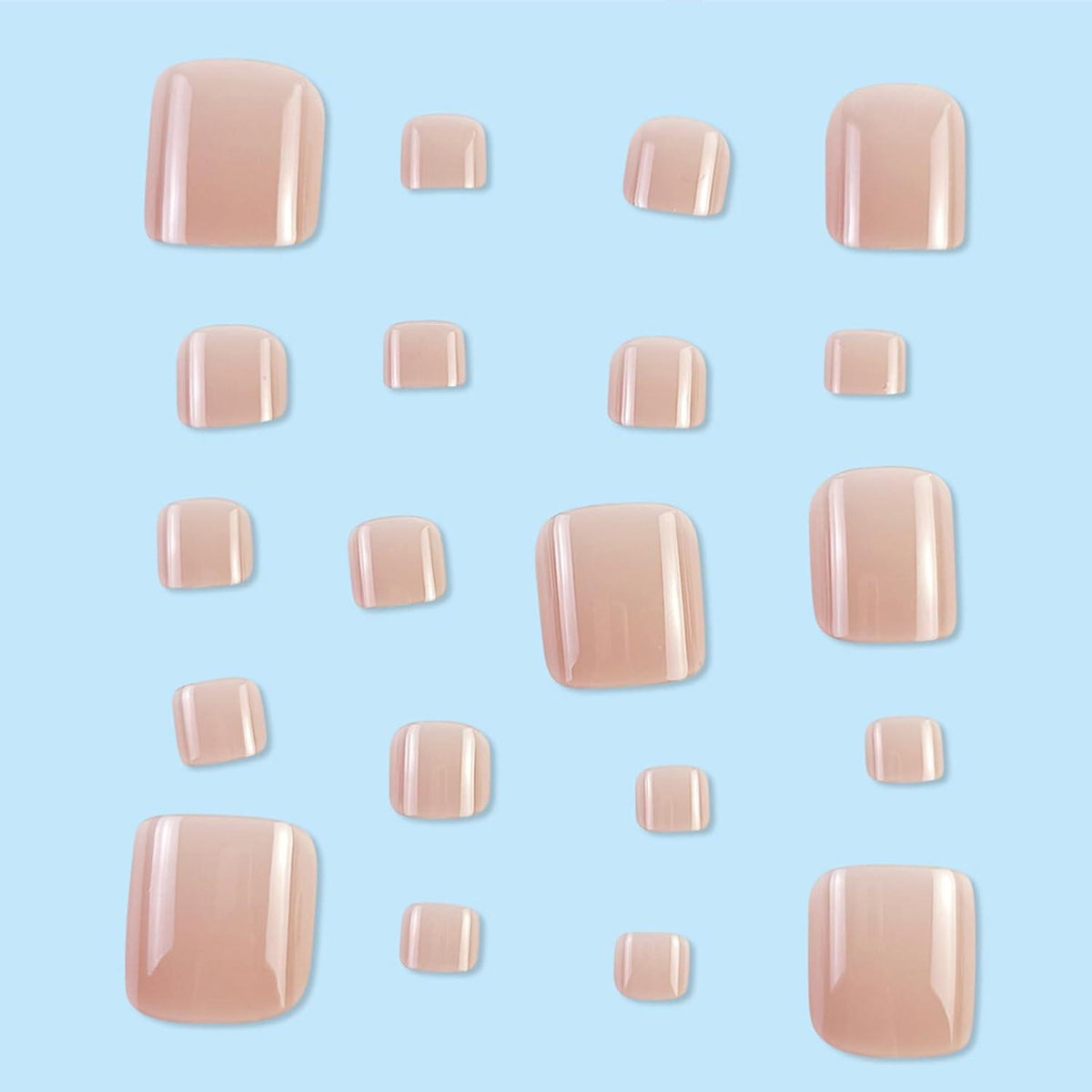 24er Set Französische Zehennägel Aufkleben Nude Rosa Kurz Full Cover