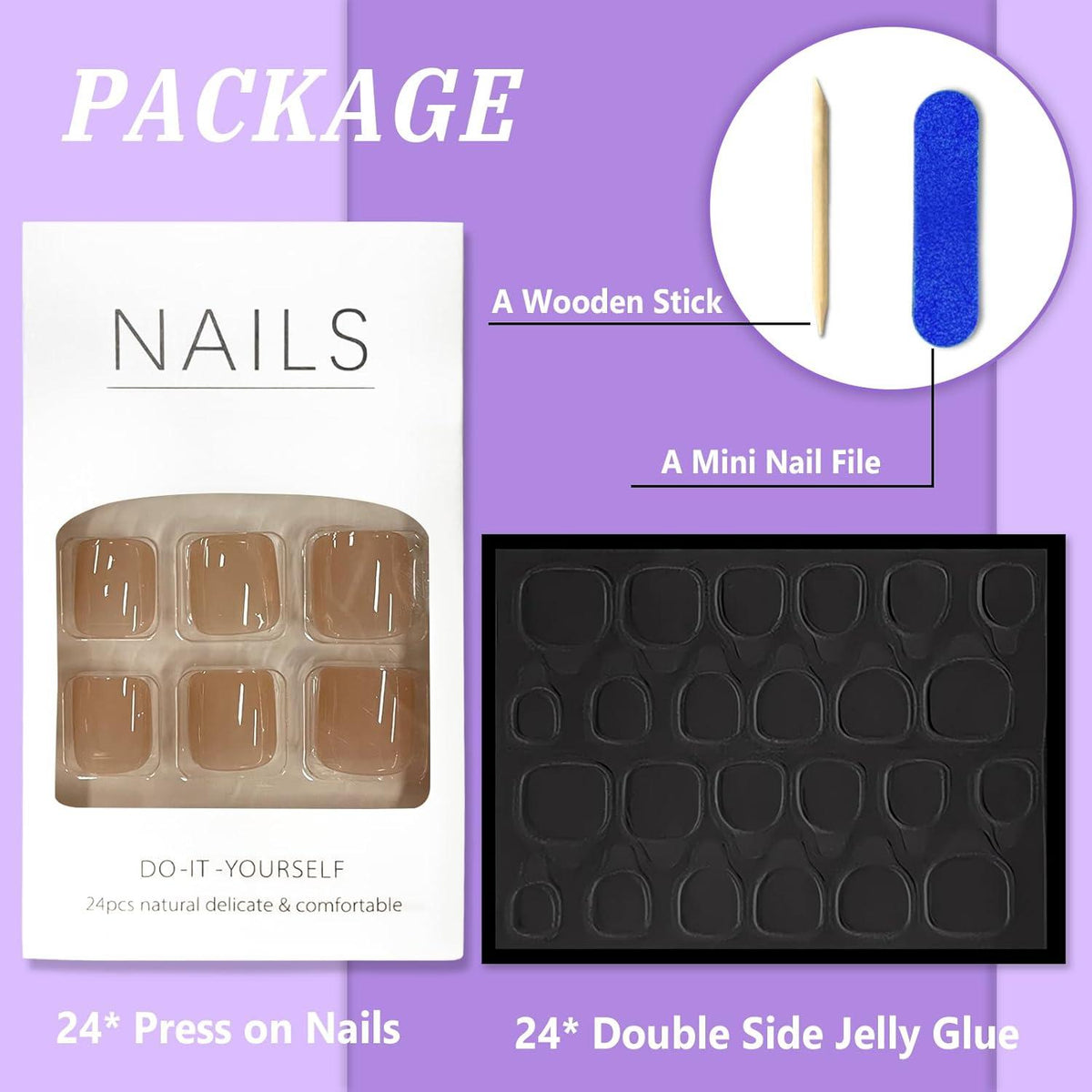 24 Stück Französisch Zehennägel Nude Rosa Künstlich Fußnägel DIY