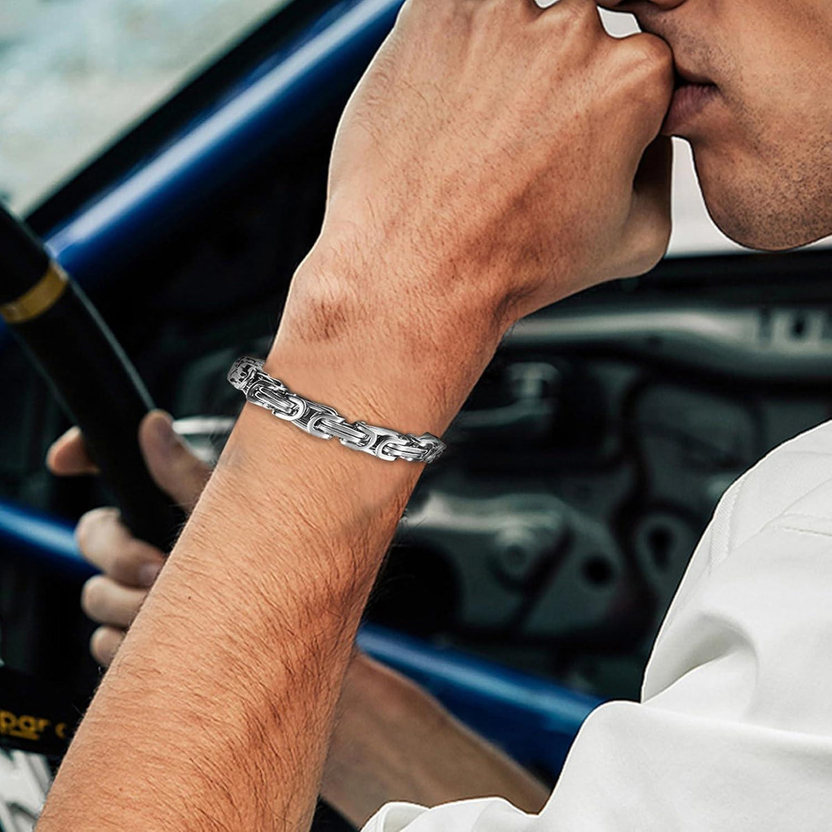 LOCCY Armband Herren 2 Stück Silber Edelstahl Franco Chain