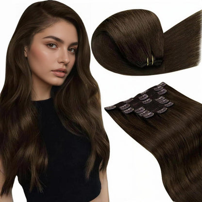 Echthaar Clip-In Extensions Dunkelbraun 40cm
