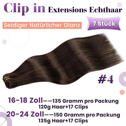 Echthaar Clip-In Extensions Dunkelbraun 40cm