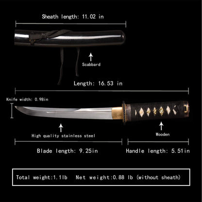 Handgeschmiedetes Mini Samurai Katana Tanto 42 cm Voll Tang
