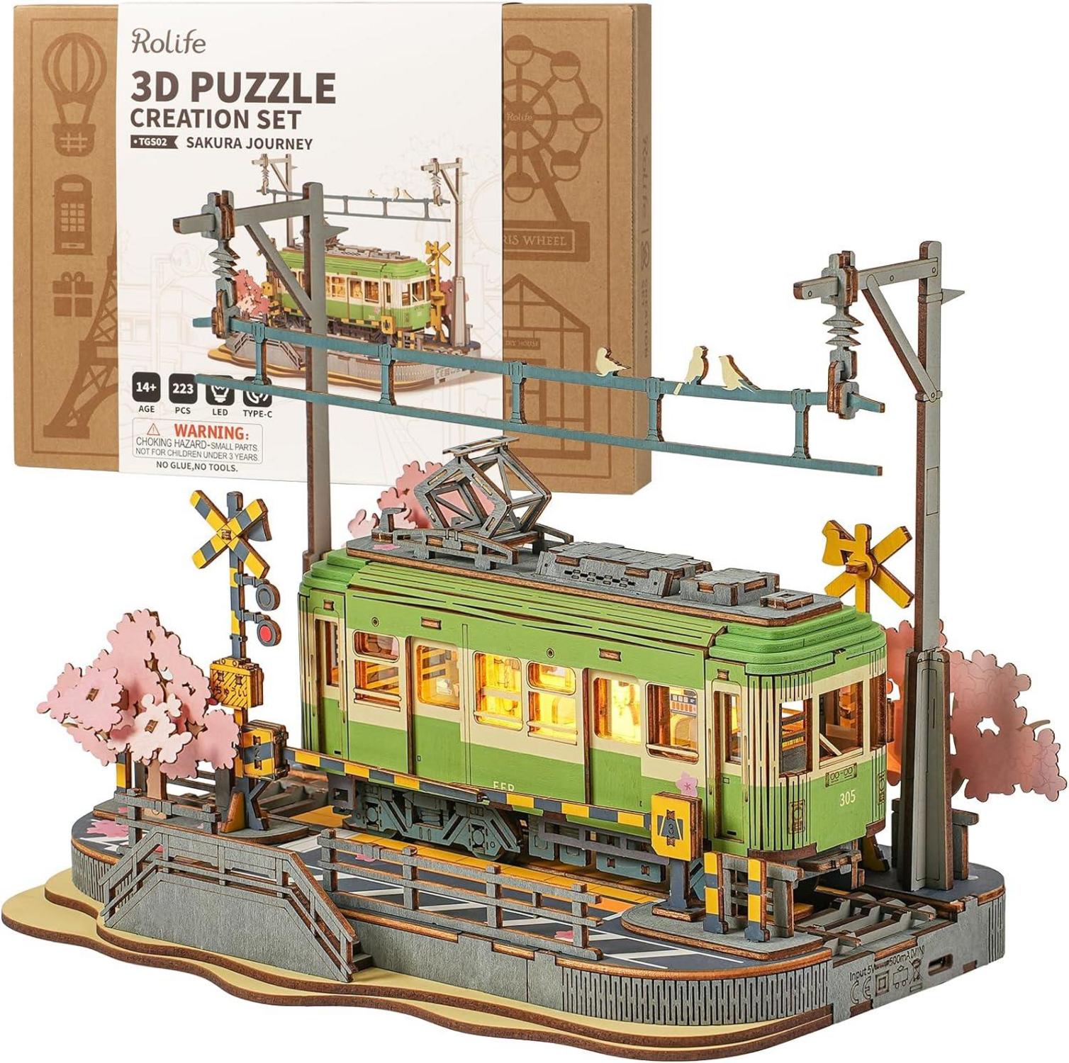 3D Puzzle Sakura Reise Holzmodell LED Animation Szene