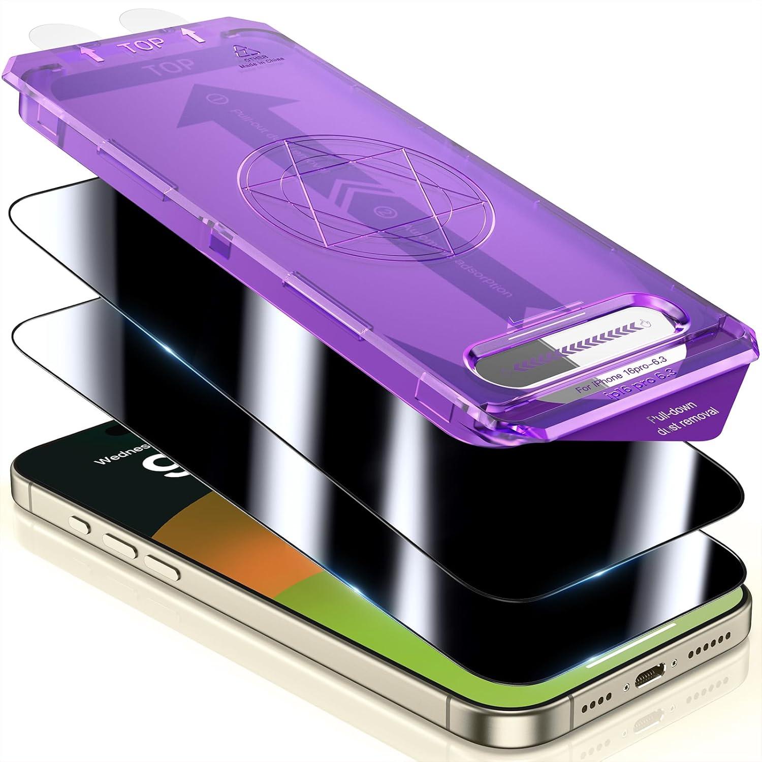 Panzerfolie für iPhone 16 Pro Sichtschutz 2er Pack