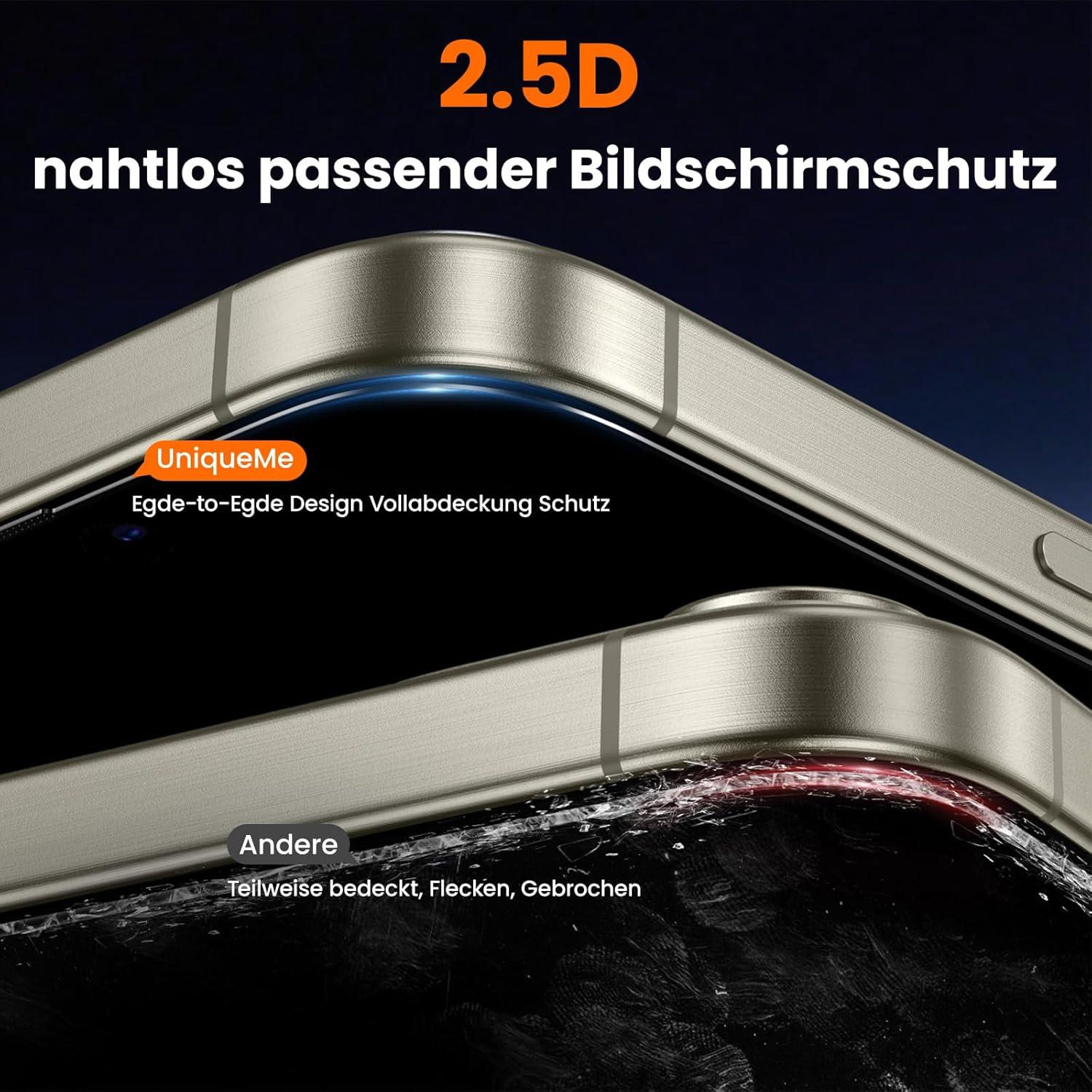 Panzerfolie für iPhone 16 Pro Sichtschutz 2er Pack