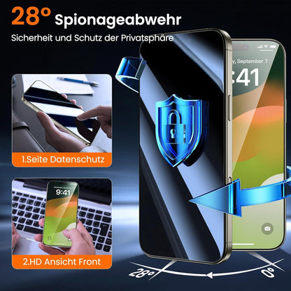 iPhone 16 Pro Panzerglas Sichtschutz 2er Pack Anti Spy Anti-Kratzer Blasenfrei