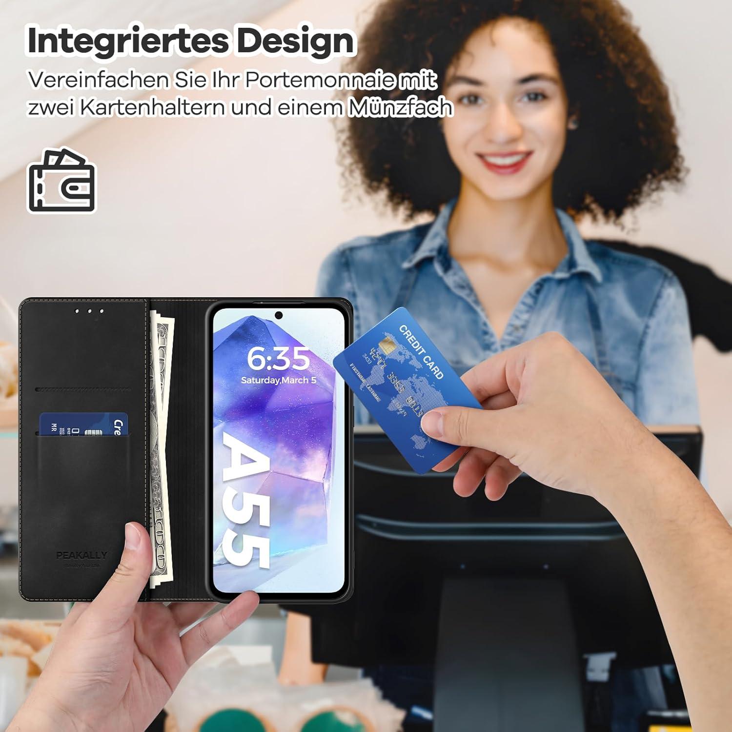 Handyhülle Samsung Galaxy A55 5G Schwarz Leder Schutzhülle
